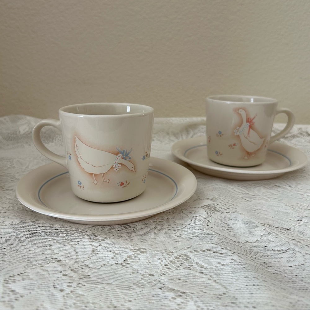 Charming Duck Design Beige Cup and Saucer Set